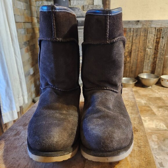 EMU Australia Womens 8 Charlotte Boots Chocolate Brown Sheepskin Lace Back Boots - Picture 2 of 12